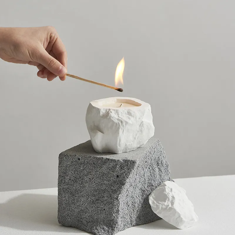 C&H Custom Size Irregular Cement Candle Jar Wholesale Frosted Square Mini Home Decoration Concrete Ceramic Candle Jar