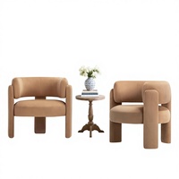 Fauteuils d'appoint modernes en velours, lot de 2, fauteuils baril avec accoudoirs latéraux, 3 pieds, rembourrés en éponge, pour salon, chambre, lecture, kaki