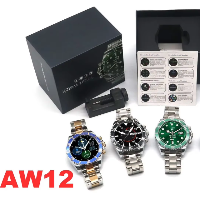 AW12 Smart Watch Men 2024 High End  Smartwatch Luxury BT Round Sports Fitness Wristwatch for Android IOS Fit