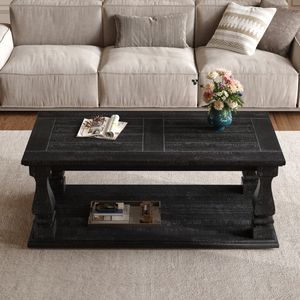 Weathered Black Farmhouse Coffee <b>Table</b> 47.24 In Long Rustic Living Room <b>Table</b> - Product Image 1