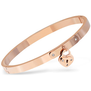 Fine Charm Bracelet 5Mm Diamond Heart Lock <b>Bangle</b> Women's Gift Jewelry Steel <b>Gold</b> <b>Rose</b> <b>Gold</b> - Product Image 5