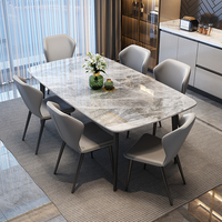 Ensemble de table et chaises de salle à manger rectangulaire en marbre moderne, élégant et luxueux, 4 à 6 places, meubles en métal pour restaurant, salon, dernières tendances