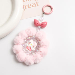DIY Sangle de téléphone en pompon doux et moelleux avec perles, porte-clés lumineux en forme d'animal de dessin animé, en acrylique écologique, rond, pour Noël, pour filles, mignon, Kawaii, cadeau - Product Image 5