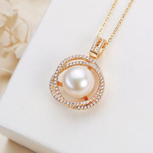 จี้ไข่มุกน้ำจืดทรงรังนกแบบขายส่ง & ชาร์มสีขาว ชุบทองแดงแท้ประดับเพชรซิคอน มีหลายขนาดให้เลือก - Product Image 2