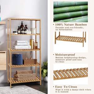 מדף אחסון במבוק בן 5 קומות לאמבטיה, מעמד תצוגה, מעמד לעציצים ופרחים, מדף ספרים גבוה - Product Image 3