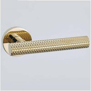 Poignée de porte en alliage de zinc PVD doré, symétrique, pour entrée d'appartement, chambre d'hôtel, avec mécanismes de verrouillage et barres de traction - Product Image 1