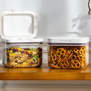 Boîte de conservation alimentaire hermétique One Touch en PET transparent pour farine, riz et céréales avec couvercle à pression et cuillère doseuse - Product Image 4