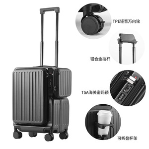 Maleta de mano de 20 pulgadas con apertura frontal, portavasos, ruedas universales y asa de transporte para viajes de ocio. - Product Image 4