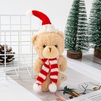 Porte-clés en peluche Teddy bouclé marron à prix d'usine, breloque de Noël rembourrée avec écharpe rouge et verte pour cadeaux de décoration de Noël