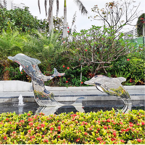 Escultura de Delfín de Acero Inoxidable, Decoración de Jardín para Exteriores, Forma de Animal Moderna, Acabado Pulido, Arte de Paisajismo Independiente - Product Image 1