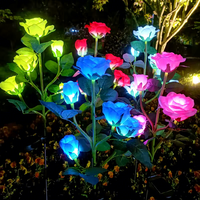 Lampes solaires LED à 3 ou 5 têtes en forme de rose artificielle, étanches IP65, RGBW, à intensité variable, pour décoration extérieure, pelouse, à brancher dans le sol