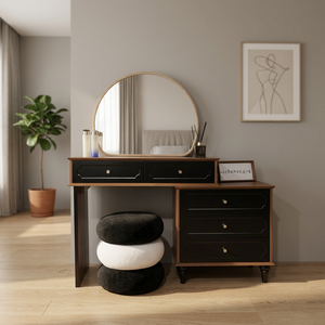 Modern Wooden <b>Makeup</b> Vanity Table with Lighted Oval <b>Mirror</b> and Storage Drawers for Bedroom Furniture - Product Image 3