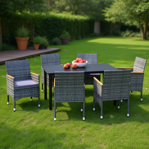 Ensemble de salle à manger en aluminium noir avec chaises grises 6 places, résistant aux intempéries, meubles de jardin d'extérieur - Product Image 2