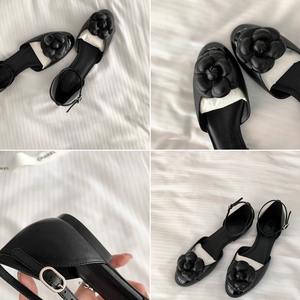 Fashion Designed Camellia <b>Closed</b>-<b>toe</b> Low-heel <b>Sandals</b> High-end Style Round-<b>toe</b> Flat Cutout <b>Sandals</b> for Women - Product Image 4