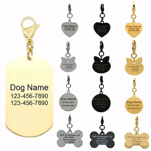 Produsen Stainless Steel Hati Terukir Disc Kucing Anjing Id Tag Pet ID Nama Tag Charm Kustom Tag Anjing Kosong dengan Gesper Lobster