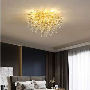 Потолочный светильник PM Luxury Round Crystal Nordic Gold, алюминиевый, с ветвями, стеклянный, светодиодный, для виллы, столовой, спальни, низкий потолок - Product Image 2