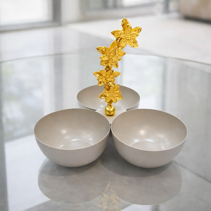 Bol à noix 3 compartiments avec poignée étoile beige pour hôtel de luxe, bol de service antique à prix de gros - Product Image 6
