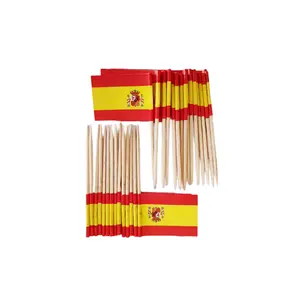 Bendera tusuk gigi Mini nasional kustom bendera tusuk gigi Spanyol promosi grosir bendera cetak untuk pesta makanan penutup