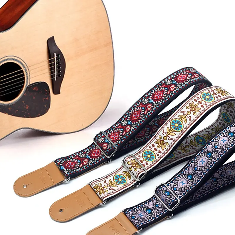 Embroidered Cotton Pad Guitar Strap Musical Instrument Adjustable Leather Strap Guitar Accessories Strap