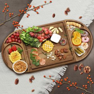 Bandeja de queso de madera con tabla de cortar magnética, bandeja de madera maciza para frutas, pan y embutidos para servir en fiestas - Product Image 1