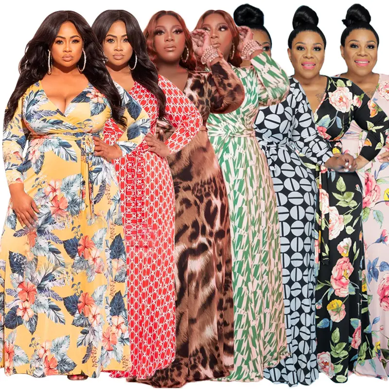 New Fall 2021 Fashion Woman Apparel Ladies Long Maxi Dresses Women Clothing Plus Size 5XL Floral Casual Dresses