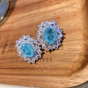 Vintage 12*16mm Paraiba Zircon Bold Luxury <b>Necklace</b> and Earrings Set Eco-friendly Copper Bling <b>Statement</b> Jewelry Sets - Product Image 4