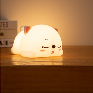 ضوء ليلي سيليكوني على شكل قطة نائمة لطيفة، 7 ألوان، إضاءة LED دافئة، تحكم باللمس، ديكور منزلي صغير لغرف نوم الأطفال - Product Image 3