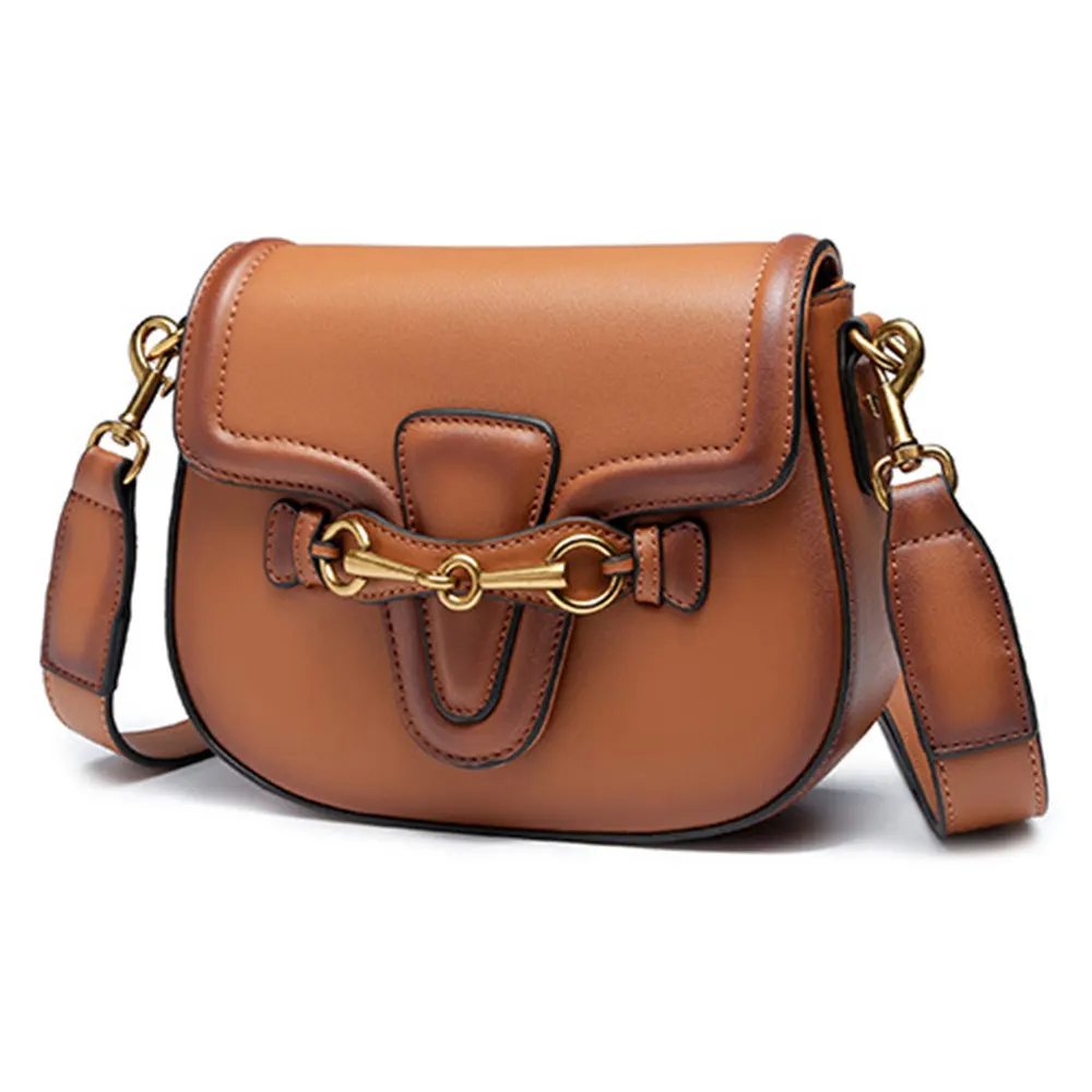 Wholesale Vintage Leather Brown Women Fashion Crossbody Pack Shoulder Messenger Saddle Bag