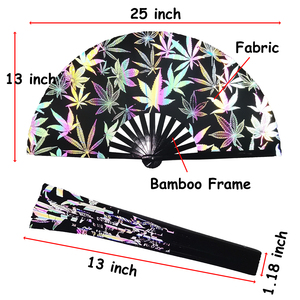 WUYUNG Toptan Holografik Yanardöner Yansıtıcı Bambu 33cm Taşınabilir Müzik Büyük El Katlanır Yelpazesi Parti Kullanımı Rave Dans - Product Image 6