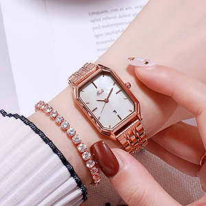 Reloj de pulsera de acero personalizado para mujer, diseño cuadrado elegante, versátil, con calendario, reloj de cuarzo. - Product Image 6