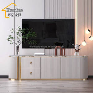 Aparador <span class=keywords><strong>de</strong></span> Lujo Moderno para Sala <span class=keywords><strong>de</strong></span> Estar, <span class=keywords><strong>Entrada</strong></span> o Cocina, <span class=keywords><strong>de</strong></span> Acero Inoxidable Dorado, Madera Maciza Blanca Brillante, con Cubierta <span class=keywords><strong>de</strong></span> Mármol - Product Image 2