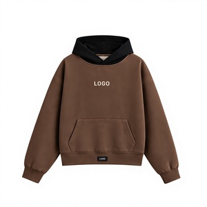 เสื้อฮู้ดผ้าฟลีซโอเวอร์ไซส์สองสีสำหรับผู้ชาย พร้อมฮู้ดแบบตัดกันและกระเป๋าจิงโจ้ - Product Image 4