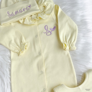 Embroidery Blanks Yellow Ruffles Collar with Picot Trim Fashion Baby Girl Bodysuit Custom Cotton Baby <strong>Coming</strong> <strong>Home</strong> <strong>Outfits</strong> - Product Image 1
