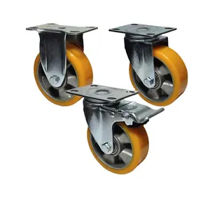 Caster manufacturer 3 4 5 6 inch Polyurethane on Aluminum Swivel Castor with Brake Heavy duty PU Casters for warehouse trolley