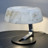 Lámpara de Escritorio de Alabastro y Mármol Architect con Pantalla de Piedra, Brazo Cromado, Base Negra Mate, Regulable, Alto CRI 90, para Estudio, Dormitorio, Hotel
