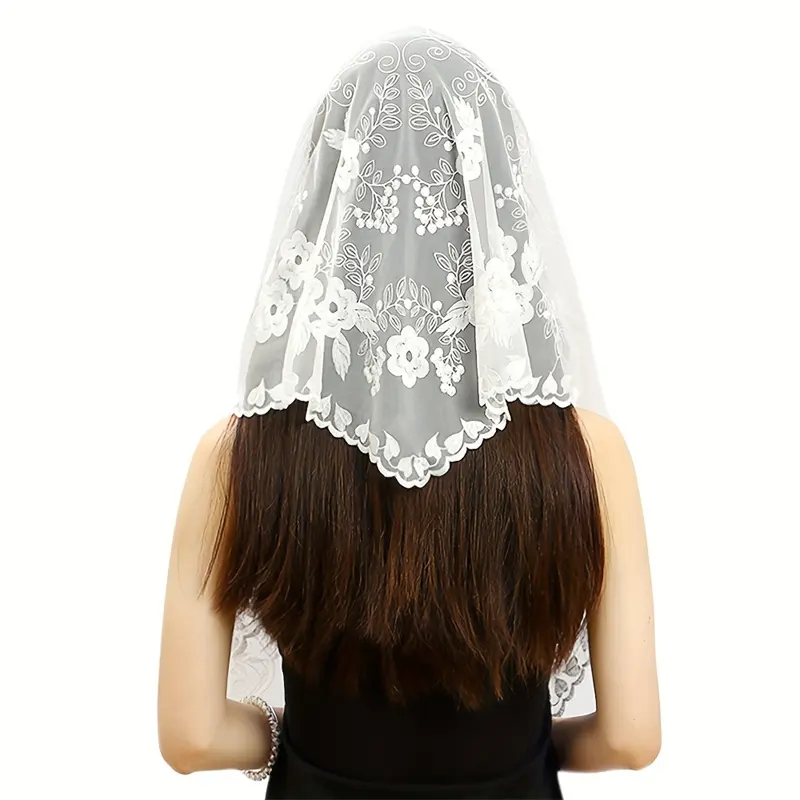 Femmes Dentelle Triangle Brodé Echarpe Tassel Church Shawl Pendant Spanish Lace Mantilla Veil Head Cover