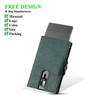 Dompet kulit asli Unisex 2024, dengan pola silang kustom tombol geser tempat kartu untuk penggunaan kantor, desain Populer