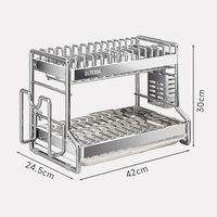 Égouttoir à vaisselle de comptoir de cuisine en acier inoxydable à 2 niveaux avec porte-ustensiles, vente directe usine