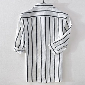 Camicie <span class=keywords><strong>di</strong></span> canapa <span class=keywords><strong>di</strong></span> <span class=keywords><strong>lino</strong></span> Casual da <span class=keywords><strong>uomo</strong></span> a mezza manica a righe traspiranti <span class=keywords><strong>di</strong></span> alta qualità per l'estate - Product Image 2