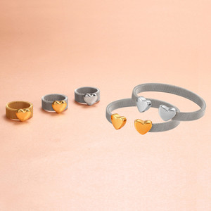 Bagues en maille en acier inoxydable étanche plaqué or 18 carats PVD bicolore avec cœur gonflé pour femme, bijoux de mariage - Product Image 5