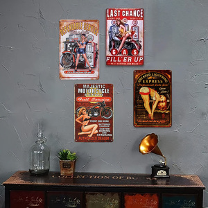 Ensemble de plaques métalliques vintage Pin-up Girl pour moto, <span class=keywords><strong>d</strong></span>écoration murale rétro pour garage, bar, atelier de réparation automobile, <span class=keywords><strong>idée</strong></span> <span class=keywords><strong>cadeau</strong></span> pour motard - Product Image 2