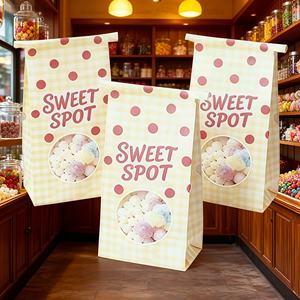 Sac en papier kraft personnalisé pas cher avec logo, fenêtre transparente et lien métallique pour emballage alimentaire (popcorn, bonbons, biscuits, pain, croissants) - Product Image 2