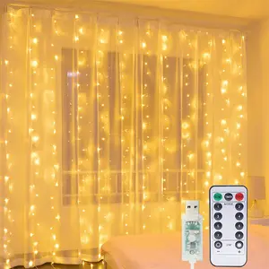 Tirai jendela LED 2024, lampu tali untuk pesta pernikahan rumah taman kamar tidur dekorasi Panel dinding dalam ruangan luar ruangan 3*3m 300