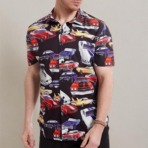 Men's Custom Logo Breathable ODM <b>Stand</b> Collar Food <b>Cars</b> Print Hawaiian Short Sleeve Casual Tropical Funky Button Down Shirt - Product Image 6