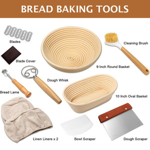 Ensemble de paniers de levage pour pain en rotin naturel indonésien écologique, fouet à pâte, racloir, lame à pain et chiffon – Ustensiles de cuisine - Product Image 3