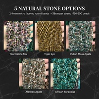 Perles Rondes Micro-Facettées 2-4mm en Pierres Précieuses Naturelles : Tourmaline, Œil de Tigre, Agate Mousse, Turquoise Africaine – Ultra-Fines pour DIY et OEM