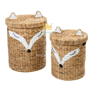 Panier en jacinthe d'eau en forme de renard mignon avec couvercle, panier de rangement décoratif tressé pour jouets d'enfants, vêtements et linge sale - Product Image 4