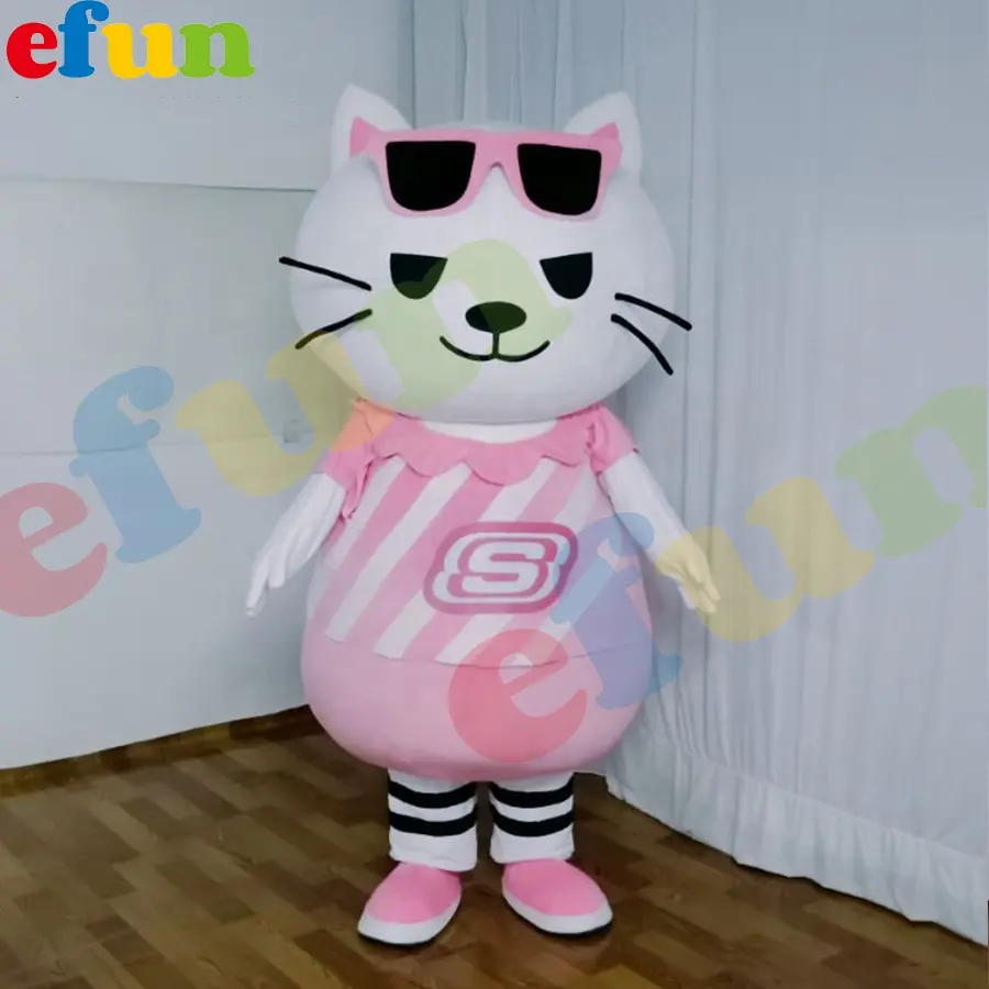 Efun MOQ 1 Stück individuelles ausgezeichnetes Produkt niedliche weiße dicke Katze Maskottchen Kostüm laufen Karikatur Bär Maskottchen Kostüm zu verkaufen