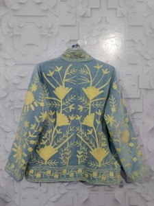 Handcrafted Knitted Floral Embroidery Breathable Eco-Friendly <b>Winter</b> <b>Quilted</b> Jacket Velvet Fabric O-Neck Collar Open-Front Short - Product Image 3