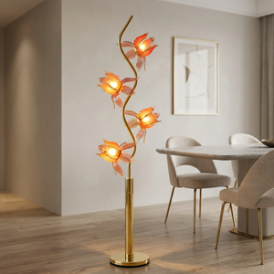 Showcase Decor Lotus Standing <b>Lamp</b>, Curved Gold Frame 4 Semi-transparent <b>Pink</b> Acrylic Flower <b>Floor</b> <b>Lamp</b> - Product Image 5